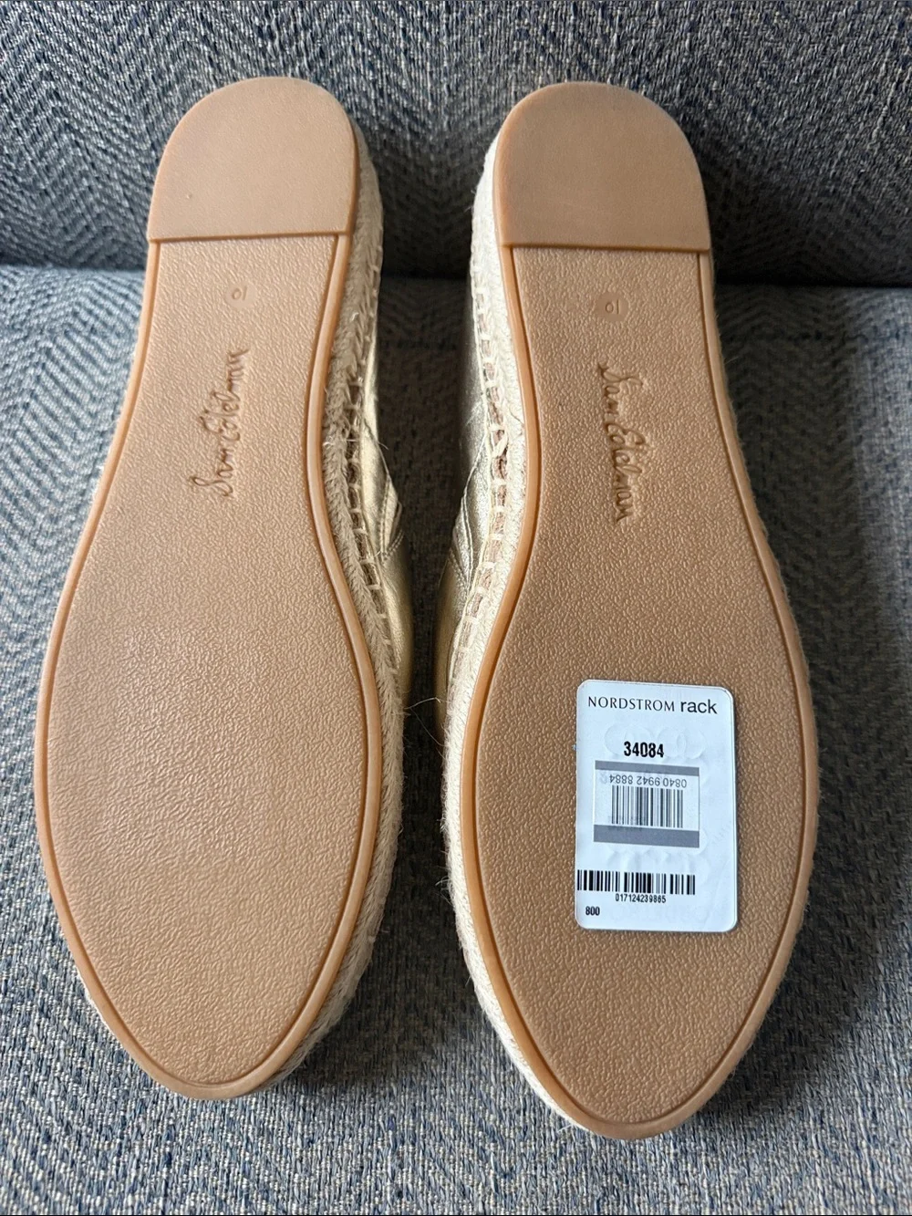 Sam Edelman Kenley Gold Leather Rounded Toe Slip On Espadrilles Flats Size: 10